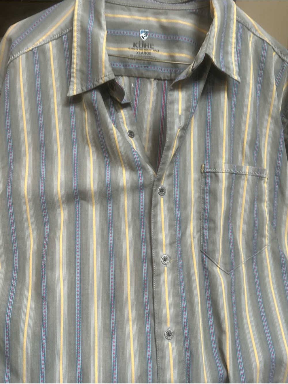Kuhl Mens Short Sleeve Button Up Shirt Striped Size XL HIKE CAMP OUTDOOR POCKET
